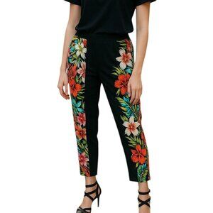 Line & Dot Tropical Floral/Leaf Silk Tapered Leg Cropped Pants size M NWT
